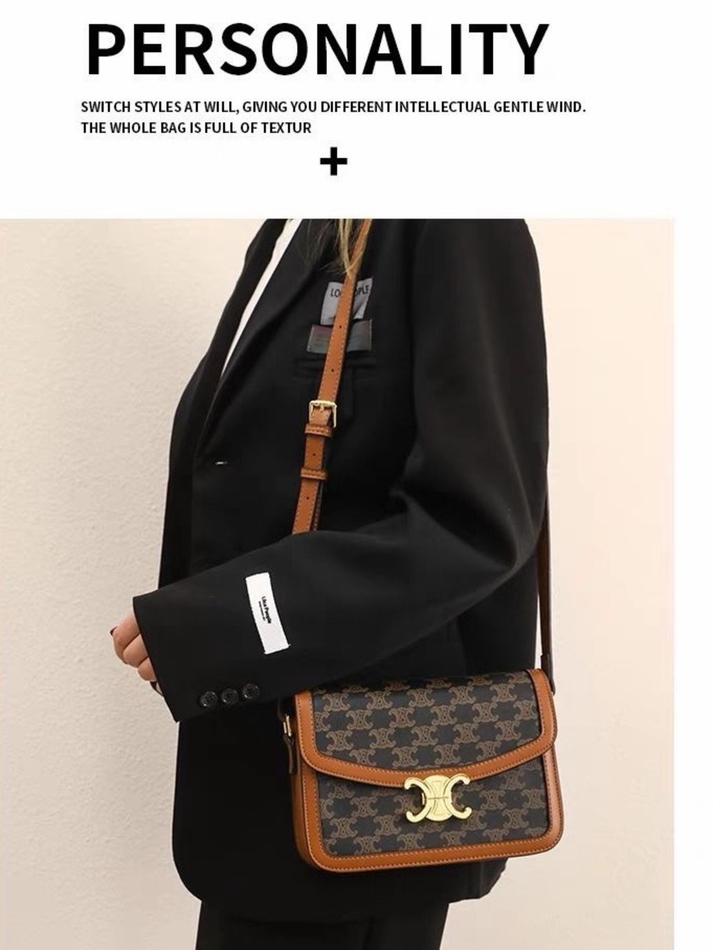 Brown Monogram Leather Crossbody Bag with Gold Hardware